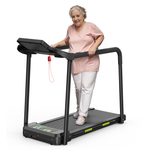 [EU Direct] Bominfit Q23L Elderly Rehabilitation Walking Pad Treadmill with Enhanced Handrail - Top Speed 12km/h, 2.5HP Quiet Motor, LED Display with Heart Rate, Safety for Senior Recovery Fitness