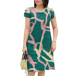 LinkMejor Women's Abstract Print Dresses Summer Commute Short Sleeve O-Neck Printed Shift Dress