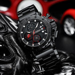 LinkMejor Men's Quartz Chronograph Watch Stainless Steel Strap Waterproof Large Dial Luminous Sport Wristwatch with Date Function