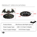 Mischievous Bat Night Light Kit USB 3.1 To Type-C Adapter 5V DC Power Supply Dual-Touch Zones Multi-Mode Lighting Adjustable Brightness
