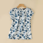 LinkMejor Womens Floral Print Ruffled Open Round Neck Design Short Sleeve Shirts