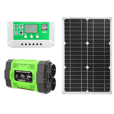 4000W 6000W Peak Power Inverter Kit 12V to 220V with 25W Solar Panel 50A Charge Controller Modified Sine Wave Converter EU Socket