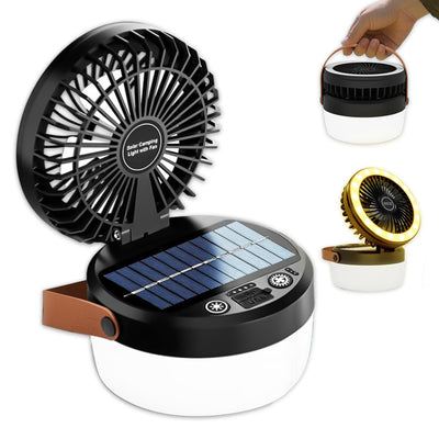 LinkMejor Outdoor Solar Fan Light Portable Rechargeable Hanging Lamp USB Rechargeable Folding Camping Lights Easy to Use