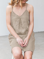 LinkMejor Solid Pocket Spaghetti Strap Backless Dress For Women