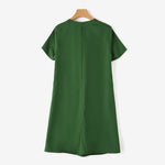 LinkMejor Women Daily Casual Side Pockets V-Neck Short Sleeves Solid Color Dresses