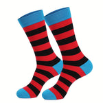 5 Pairs Men's Colorful Striped Funny Novelty Cotton Dress Socks, Cool Design Rich Funky Crew Socks for Men Comfy Breathable Long Socks