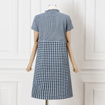 LinkMejor Women Loose Patchwork Check Floral Dress Stylish Short Sleeve Pleated Crew Neck Shirt Dress for Women Plus Size