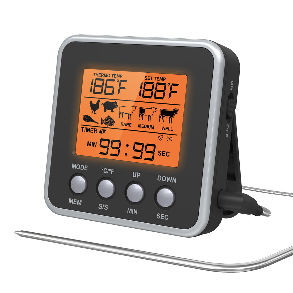 LinkMejor Digital Food Oven Meat Thermometer With Probe Timer Alert Backlight Outdoor Grill Cook Barbecue Kitchen Cooking BBQ Thermometer