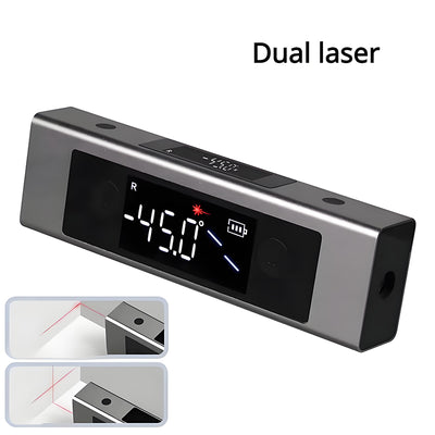 LinkMejor Dual Laser Protractor Digital Inclinometer Angle Measure Cross Laser Type-C Magnetic Base Dual Screen Accurate Measurement Tool