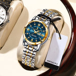 LinkMejor Women Luxury Quartz Watch Date Dial Analog Fashion Business Casual Wrist Watch Luminous Waterproof Steel Band Lady Watch