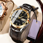 LinkMejor Luxury Business Men Watches Waterproof Luminous Leather Quartz Watch Fashion Date Week Men's Wristwatch