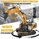 LinkMejor 1061 RTR 1/20 2.4G 11CH RC Car Excavator Alloy Bucket Simulated LED Light Sound 360° Infinitely Rotation Remote Controlled Engineering Vehicle Desktop Toys Model Collection Gift For Boys
