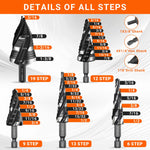 5pcs HSS Spiral Step Drill Bit Set Four Flute 1/8 to 1-3/8 Inch High Speed Steel Hex Shank for Stainless Steel Aluminum Wood Plastic Metal Hole Drilling Tools