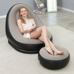 Xmund Lazy Inflatable Lounge Chair for Adults Folding Portable Lazy Sofa with Foot Stool Air Couch Sofa for Livingroom and Bedroom
