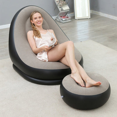 Xmund Lazy Inflatable Lounge Chair for Adults Folding Portable Lazy Sofa with Foot Stool Air Couch Sofa for Livingroom and Bedroom