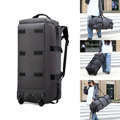Xmund 60L+ Large Capacity Rolling Duffle Bag Foldable Travel Luggage with Wheels Convertible Backpack Fine Fabric Airline Check In Airplane Moving Bag