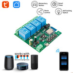 4CH Tuya WiFi Relay Smart Wireless Switch Module 4 Channels 7-32V 85-250V 2200W RF433 Remote Control 10A 4 Way Receiver with Alexa Smart Life APP