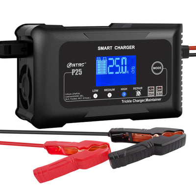 LinkMejor Smart Car Battery Charger 12V 25A 24V 13A Automotive Charger Battery Maintainer Trickle Charger Lead-Aci Lithium LiFePo4 Battery for Car Motorcycle Boat P25