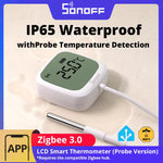 LinkMejor SNZB-02LD Zigbe LCD Smart Thermometer with Probe IP65 Waterproof for Fridge Pool Fish Tank Wine Cellar via ZBBridge-P