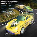 LinkMejor HG4-427 RTR 1/64 2.4G RWD Mini Alloy Drift RC Car Colorful LED Light Support App Remote Control Three Speed Vehicles Models Pocket Toys Desktop Collection Gift For Boys
