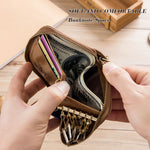 LinkMejor Genuine Leather Mens Waist-Mounted Wallet Card & Id Holders Multi-function Key Chain Holders Mini Key Bag Coin Purse Wallet Two-In-One with Gift Box
