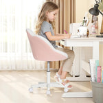 LinkMejor Kids Desk Chair Cute Flower Ergonomic Study Chair Swivel Boucle Desk Chair Adjustable Height 360° Rotating Wheels Home Office Chair for Children at Bedroom Study Room