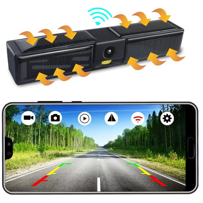 Wireless Solar Energy 720P Rear Front License Wifi Camera Built-in Battery for IPhone Android Phone Truck Car Van RV