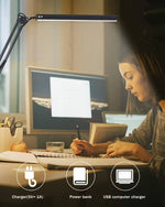 10W LED Desk Lamp with Clamp Adjustable Swing Arm Dimmable 10 Brightness Levels 3 Color Modes Eye-Care Lighting for Home Office