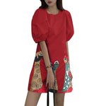 VONDA Women Bubble Short Sleeve Midi Dress Animal Print Cute Crew Neck Beach Dress Plus Size