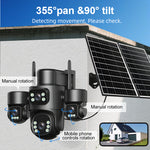 8MP 5X Zoom AOV Solar Security Camera Multi-view Wireless Outdoor Cam 4G HD 360° View Color Night Vision AI Human Detection Red Blue Alarm IP66 Waterproof for Home Safety