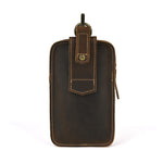 7 Inch Genuine Leather Men's Waist Bag Multi Pocket Retro Zipper Clasp Hanging Belt Phone Case Pouch for Outdoor Travel