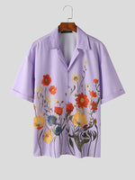 LinkMejor Men Shirts Fashion Flower Print Shirt Mens Summer Streetwear Lapel Short Sleeve Top Daily Casual Shirts S-5XL