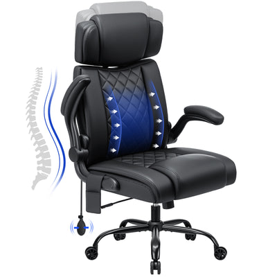 HOFFREE Ergonomic Office Chair with Adjustable Lumbar Support Executive Leather Desk Chair Flip Up Arms Headrest 440lbs Heavy Duty Base Swivel Rolling Computer Chair for Home Work Study