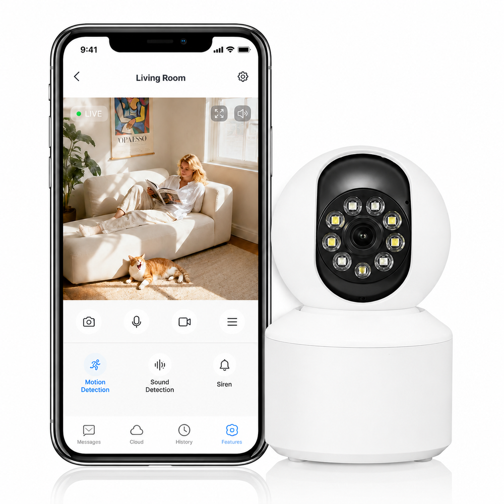 K12 Smart Indoor WiFi PTZ Camera 1080P Full HD 360° Color Night Vision Motion Two Way Audio Wireless Security Camera for Home Pet Monitor Baby Surveillance
