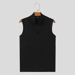 LinkMejor Mens Solid Knit Textured Notched Neck Vest Elastic Sleeveless Tank Top for Male