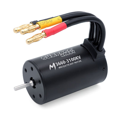 LinkMejor HOBBY M3650 M3660 3.175mm Shaft 4.0mm Gold-Plated Connectors All-Black Waterproof Brushless Motor for 1/10 RC Car Models