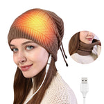 LinkMejor 2 In 1 Electric Heating Hat Scarf Rechargeable Thermal Washable Hat Soft Knitted Winter Warm Scarf for Head Neck