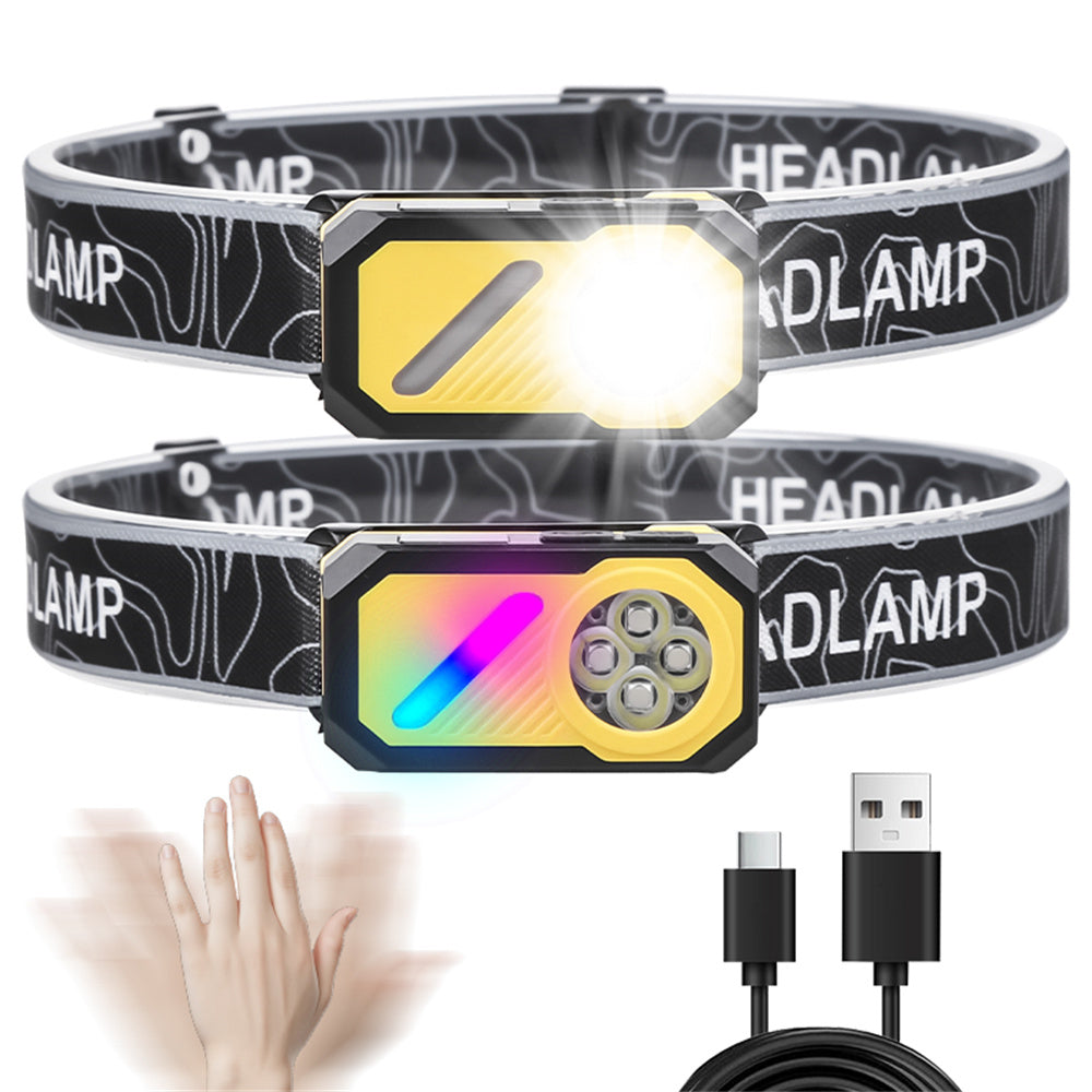LinkMejor Multi-Source Sensor Headlamp, Portable Running Light With Cap Clip Magnet, Rgb Ambient Light, Digital Display Headlamp For Fishing Camping Hiking,Running