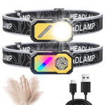 LinkMejor Multi-Source Sensor Headlamp, Portable Running Light With Cap Clip Magnet, Rgb Ambient Light, Digital Display Headlamp For Fishing Camping Hiking,Running