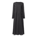 LinkMejor Women Long Sleeved Long Dress with Side Pockets Lace Patchwork Casual Long Maxi Dress for Spring Fall