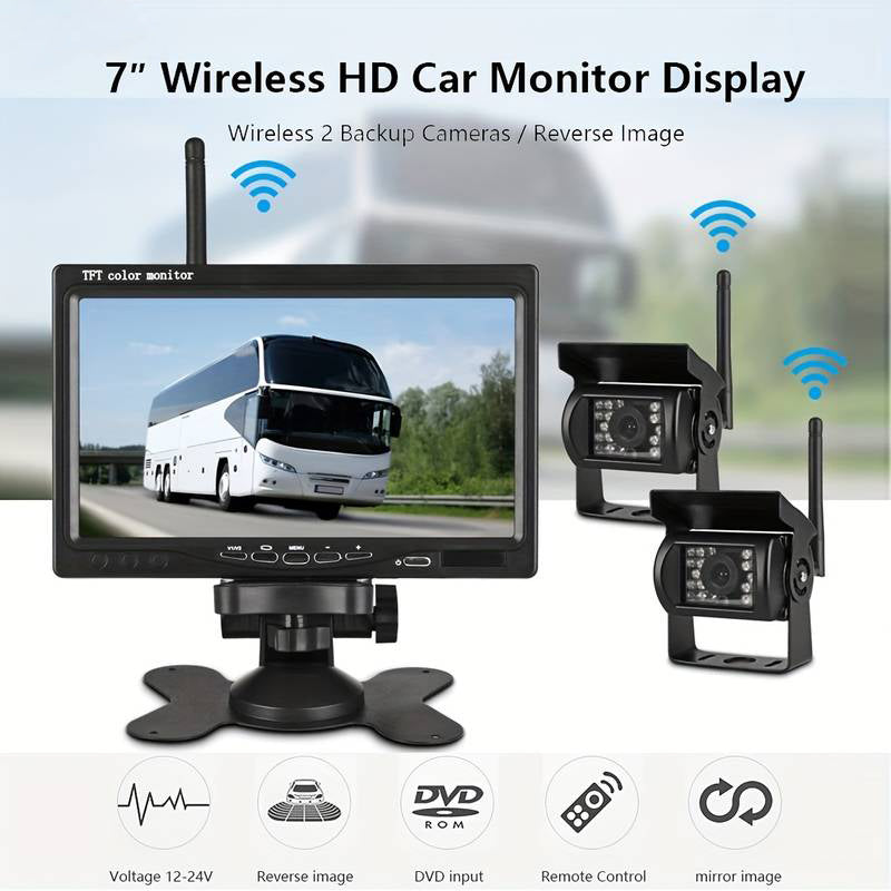 7" Monitor Parking Driving Monitoring Recorder Vehicle with 2 Backup Cameras for RV/SUV/Van/Pickup/Truck/Trailer