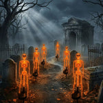 Elfeland Solar Skeleton Ground Stake Light LED Auto On/Off Sensor Waterproof Plug&Play Halloween Ambient Lamp for Outdoor Garden Yard Pathway Decoration