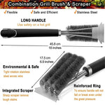 Long Handle BBQ Grill Cleaning Brush with Stainless Steel Scraper Bristles Cleaner Heavy Duty BBQ Tool Easy Stain Removal Grill Wire Brush Barbecue Accessories