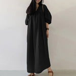 LinkMejor Women Maxi Dresses Solid Color Seven-quarter Length Lantern Sleeves Long Dresses Plus Size Women Dresses