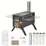 Xmund Winter Wood Burning Stove with 5 Chimneys Portable Camping Outdoor Fire Pit Black Stainless Steel Tent Stove for Cooking & Heating Campfire Cooking