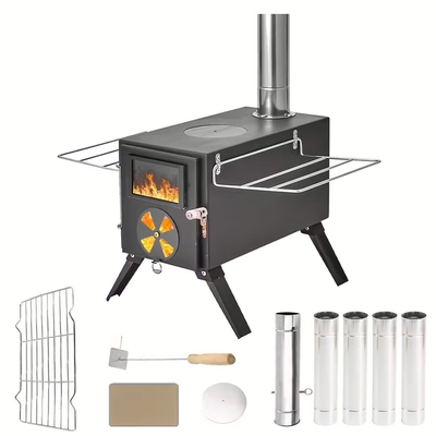 Xmund Winter Wood Burning Stove with 5 Chimneys Portable Camping Outdoor Fire Pit Black Stainless Steel Tent Stove for Cooking & Heating Campfire Cooking