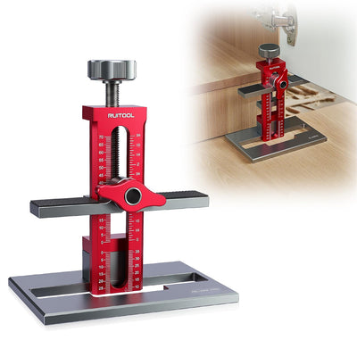 LinkMejor Upgrade Cabinet Door Mounting Jig with Detachable Seat Aluminium Alloy Metrick Imperial Scale Installation Positioner Cabinet Hardware Jig
