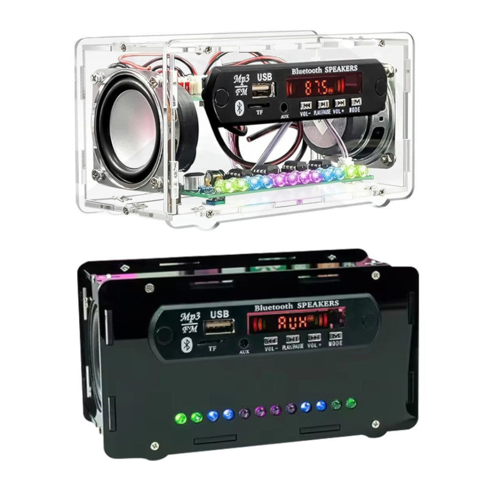 FM Radio DIY Electronics Kit Bluetooth 5.0 Speaker with Voice-activated Level Indicator DIY Electronic Kit DC5V Bluetooth Speak