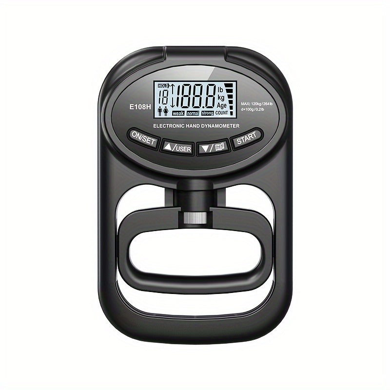 Hand Dynamometer Digital Grip Strength Tester 265 lb 120 kg Max Rechargeable Battery USB LED Display Windproof Rubberized Indoor Outdoor Use