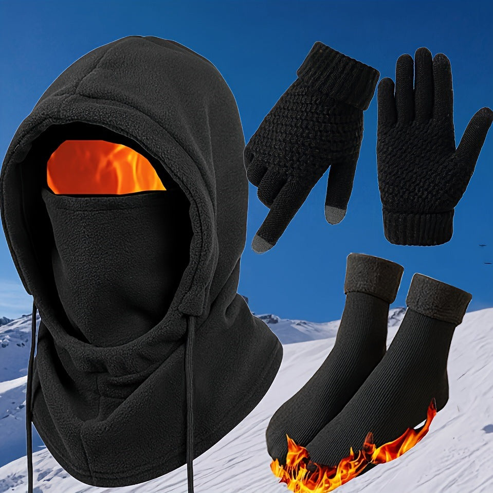 LinkMejor 2/3/4pcs Winter Warm Headwear Gloves Socks Set Head Neck Hands Feet Protection from Cold